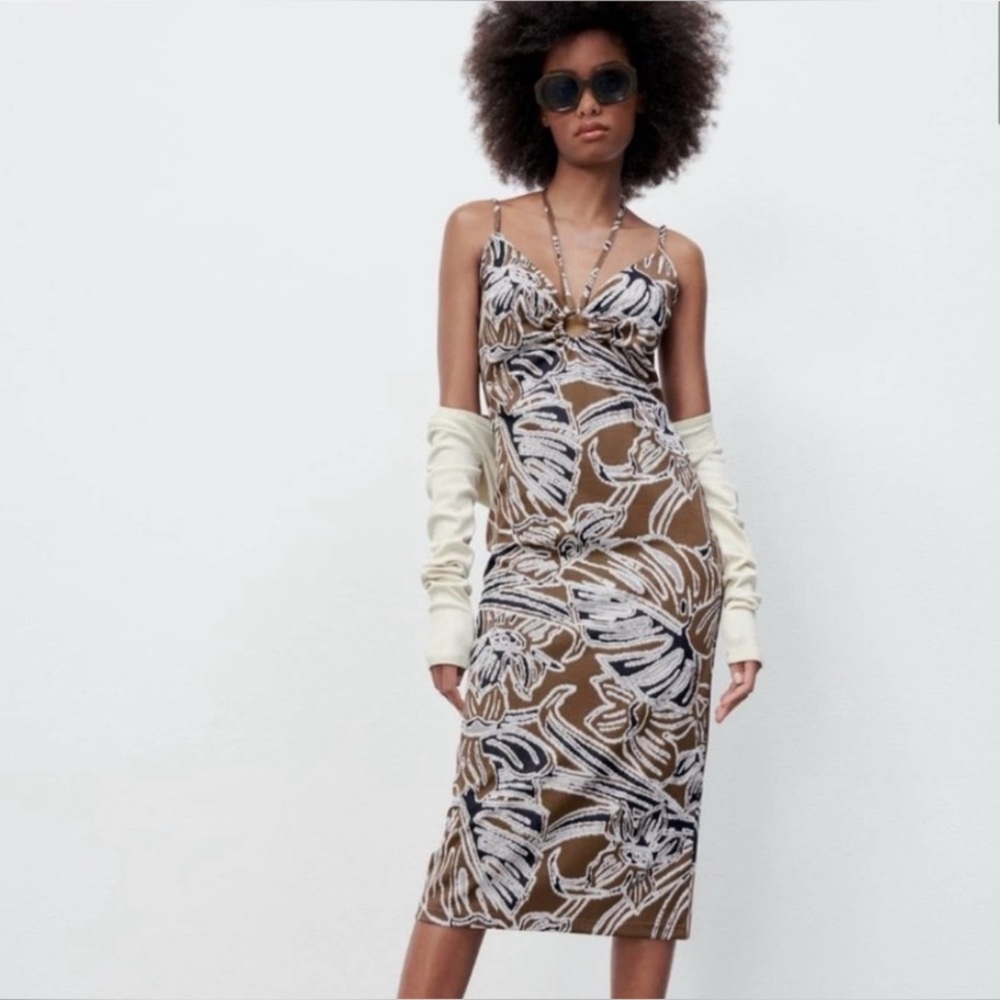 Zara Brown and Black Floral Dress